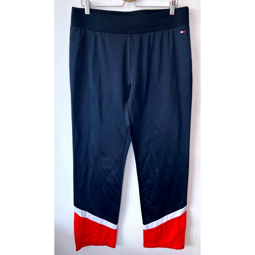 Tommy Hilfiger Sport Mens Navy Colorblock USA Track Pants Fleece Lined Large